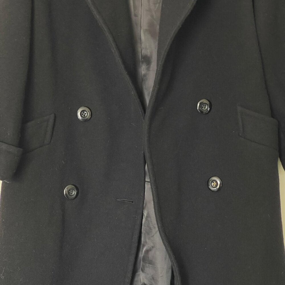 DONNYBROOK Black Vintage 100% Wool Coat Double Breasted full Length S 2P - Picture 9 of 14